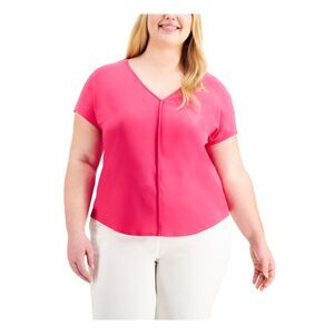 BAR III Womens Pink Stretch Short Sleeve V Neck Top Plus 2X